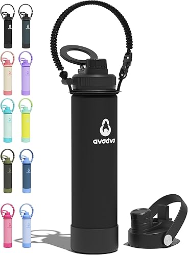 Miniatura 29 de Botella de agua aislada avodvo de 12 onzas con 2 tapas (tapa con popote y boquilla de 2 en 1, tapa magnética), botella de agua para niños con Azul