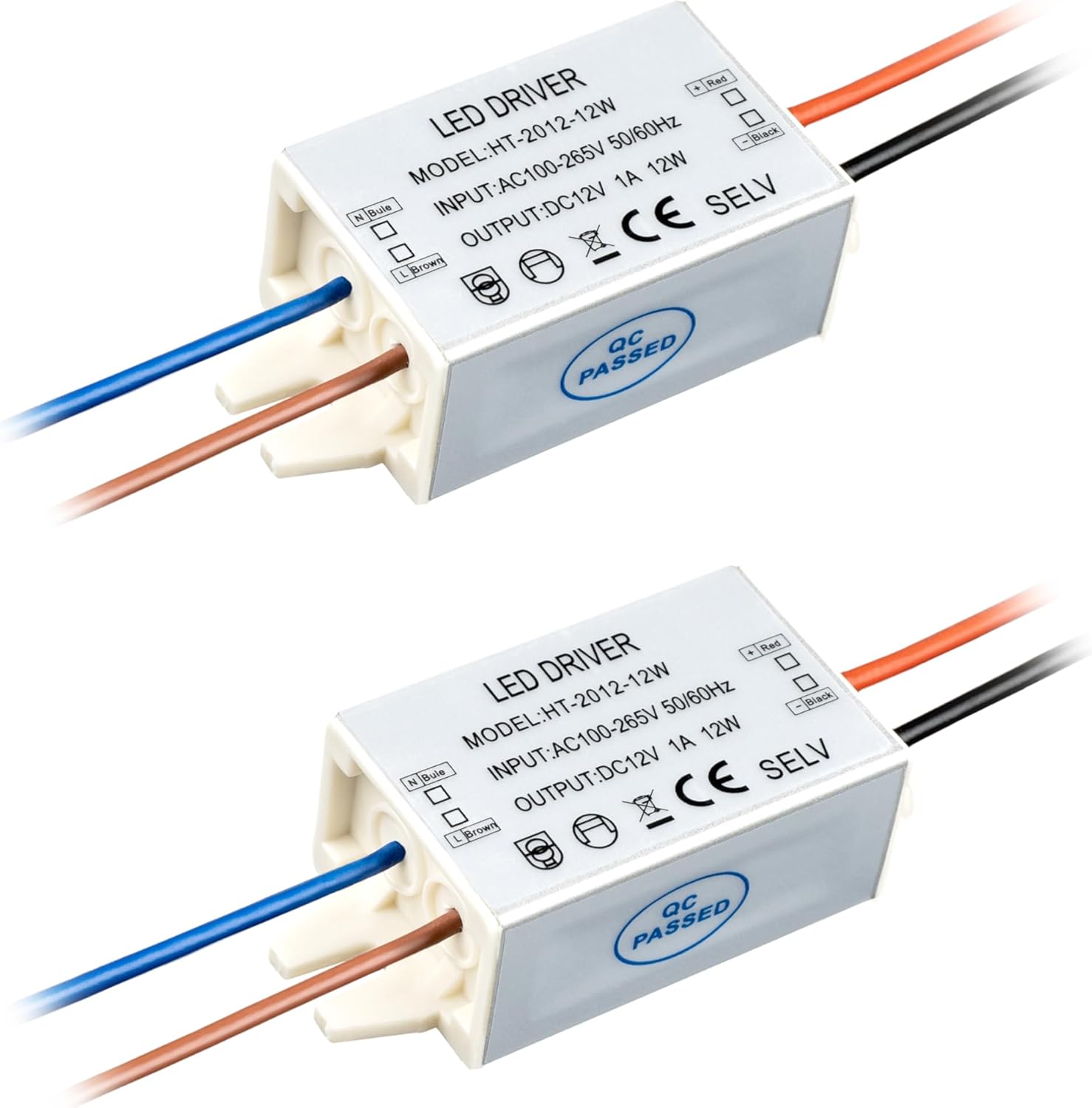 12V Power Supply 12W LED Driver Waterproof IP67,100V-265V AC to 12V DC Suitable for Various Low-Voltage Lamps Such as Strip Lights and line Lights, Small Size, Easy to Connect (2-Pack)