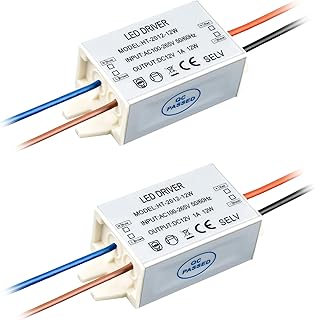12V Power Supply 12W LED Driver Waterproof IP67,100V-265V AC to 12V DC Suitable for Various Low-Voltage Lamps Such as Strip Lights and line Lights, Small Size, Easy to Connect (2-Pack)