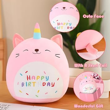 SQEQE Unicorn Cat Plush Kawaii Birthday Cat Plushies Pillow Cat Stuffed Animal Toy Soft Plushie Doll Gifts for Kids Decor(Caticorn, 8 Inch)