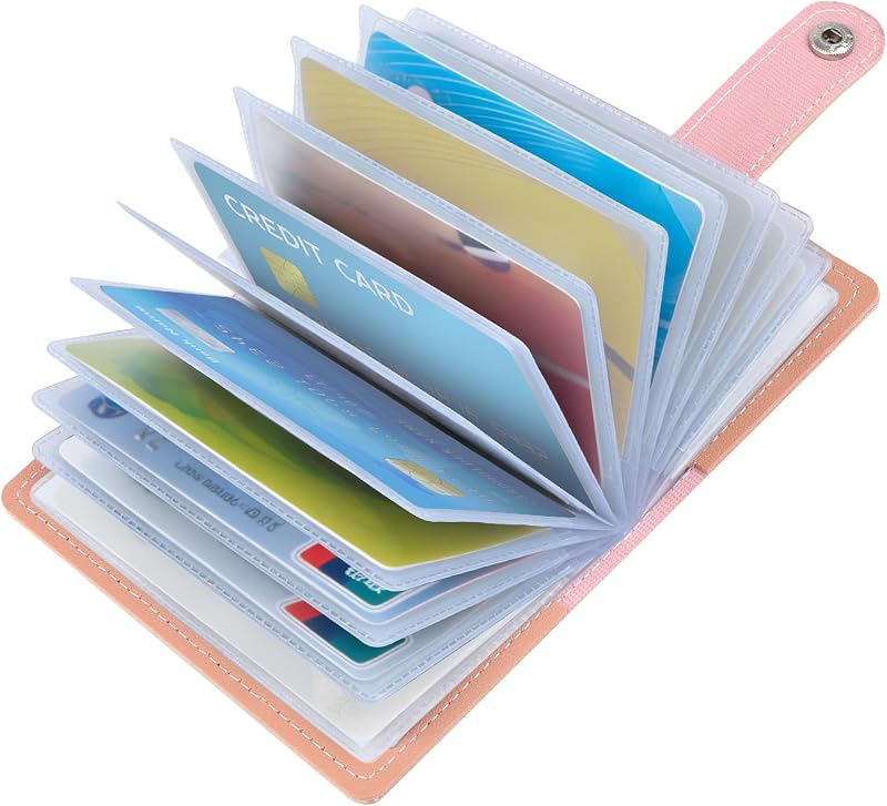 OSDUE Porte Carte de Crédit Femme Homme, Blocage RFID Portefeuille en PU Cuir Cartes de Visite Unisexe avec Bouton pour ID Banque Affaires, Rose