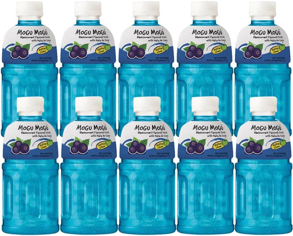 Mogu Mogu Varied Flavored Drinks - Nata De Coco Juice - Jelly Texture - Refreshing Taste - Fun Drinking During Hot Summers Or Take Them on Trip & Picnics (BlackCurrant 330ML, Pack of 10)