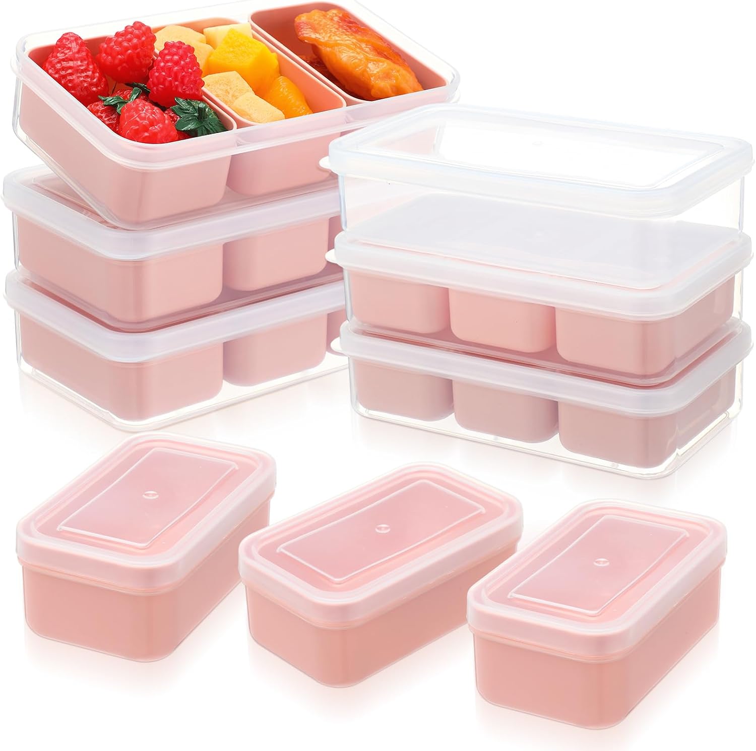 Honeydak 6 Sets Snack Boxes with 3 Removable Compartments Food Storage Containers Reusable Snack Boxes with Lids, Stackable Meal Prep Containers for Fridge Candy Microwave Dishwasher Travel(Red)