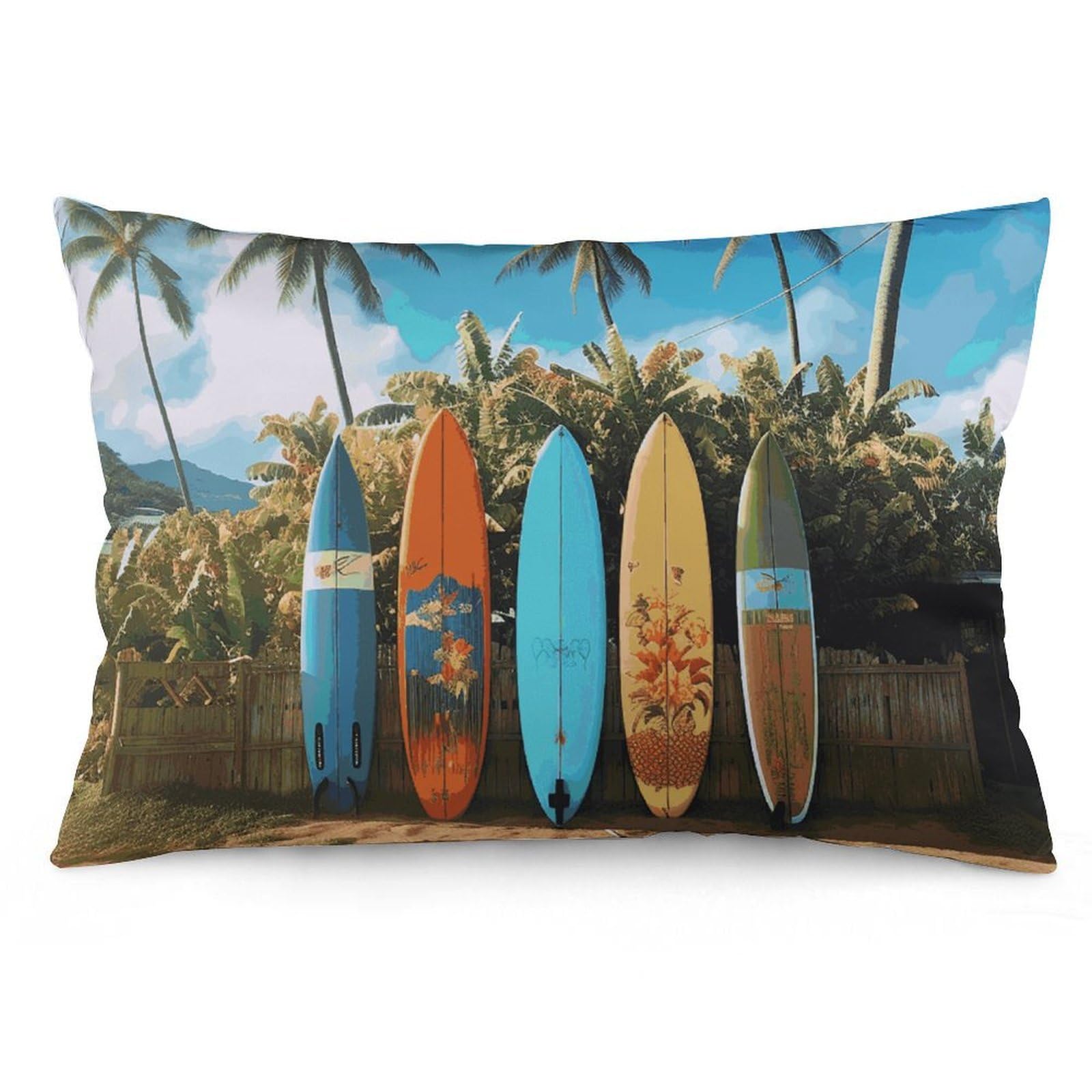 Velvet Pillowcases Standard Size 12 "x20, Ultra Soft Breathable Pillow Cases for Bed, Luxury Cozy Fuzzy Pillow Shams, Lumbar Pillow Cover, Surf's Up Surfboard Cushion Case Home Decor