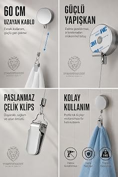 Transformacion 2li Geri Çekilebilir Havlu Askısı Yapışkanlı Mutfak Banyo Havlu Klipsi Duvar Askılığı Kancası Delmesiz Çinko Alaşım Metal Pratik Havlu Tutucu 723454