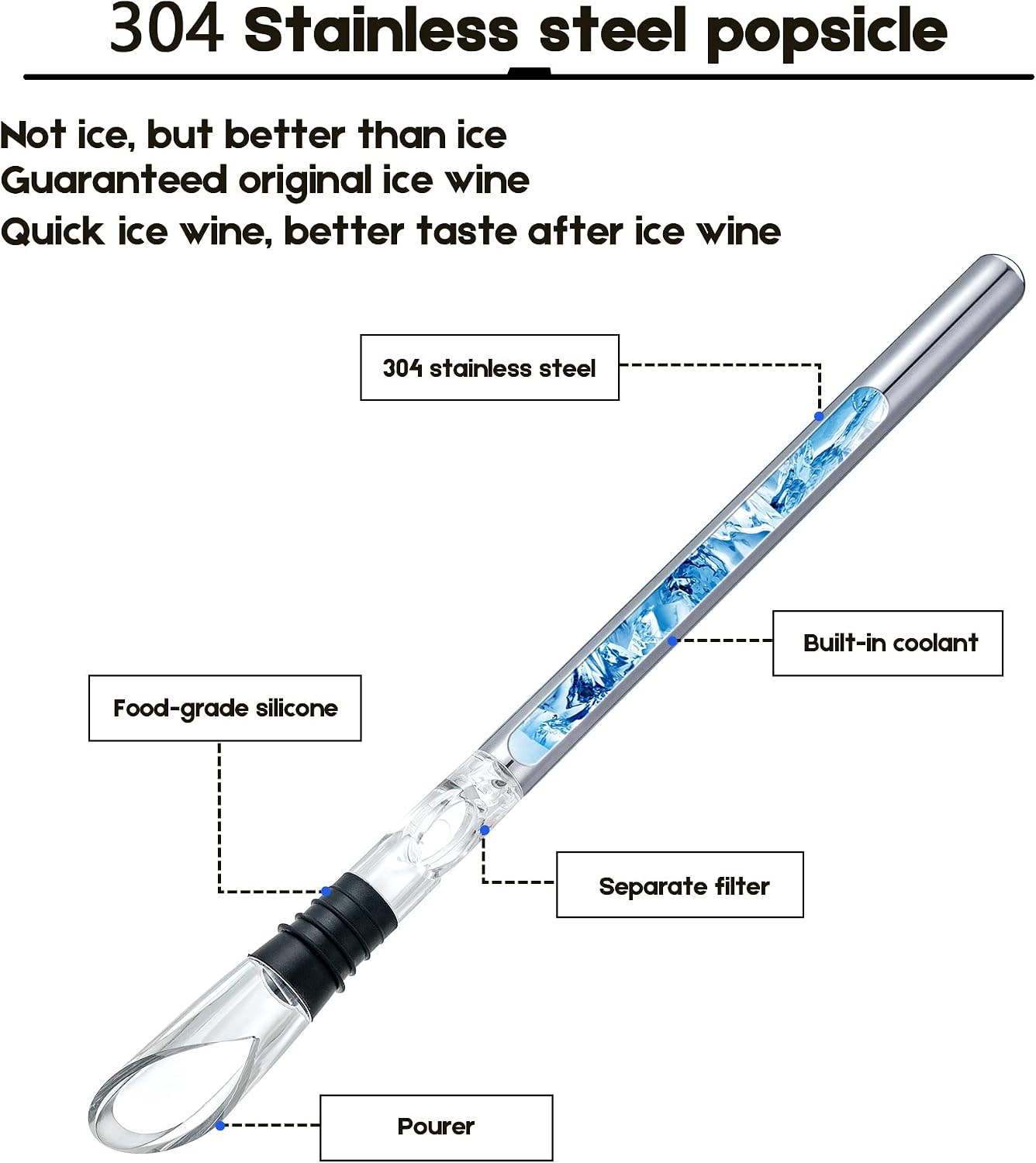 YouYah Wine Chiller Stick 3-in-1 Stainless Steel Wine Bottle Cooler Stick,Rapid Iceless Wine Chilling Rod with Aerator and Pourer,Wine Gift