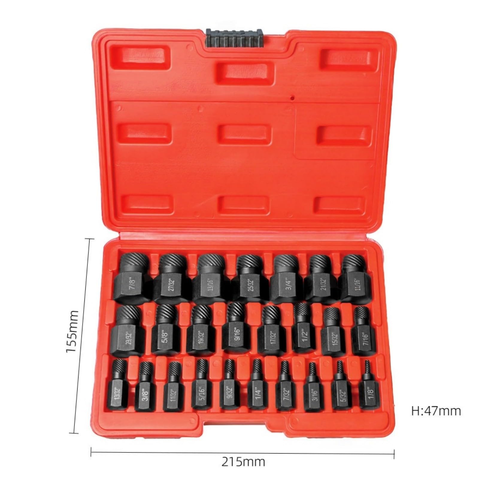 Juego de extractores de tornillos, kit de extracción de pernos, extractores de cabeza hexagonal para pernos rotos, acero de alto carbono, juego de 25 piezas de varios tamaños para