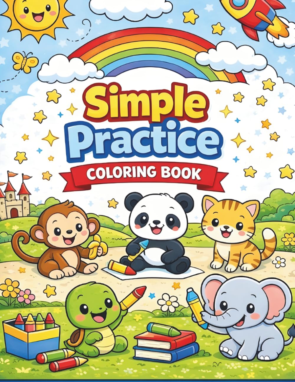 Simple Practice Coloring Book: Cute animals and fun scenes