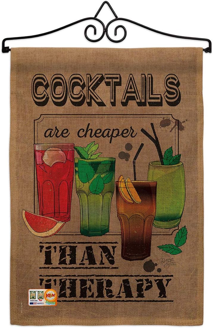 Cocktails are Cheaper Garden Flag Set Wall Holder Beverages Cocktail Margarita Mojito Bloody Mary Mai Tai Summer Tropical Refreshing Small Gift Yard House Banner Made In USA 13 X 18.5