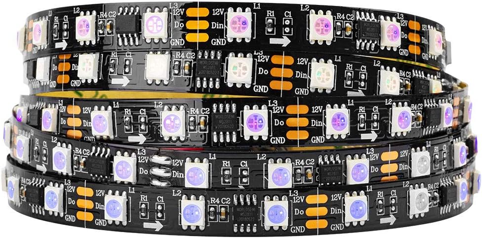 BTF-LIGHTING WS2811 IC RGB Addressable LED Strip Ultra Bright 5050 SMD RGB 60LED/m 20Pixels/m Multi-Colored Pixels Light Total 300LED 100Pixels 16.4FT 5m DC12V(No Adapter or Controller)