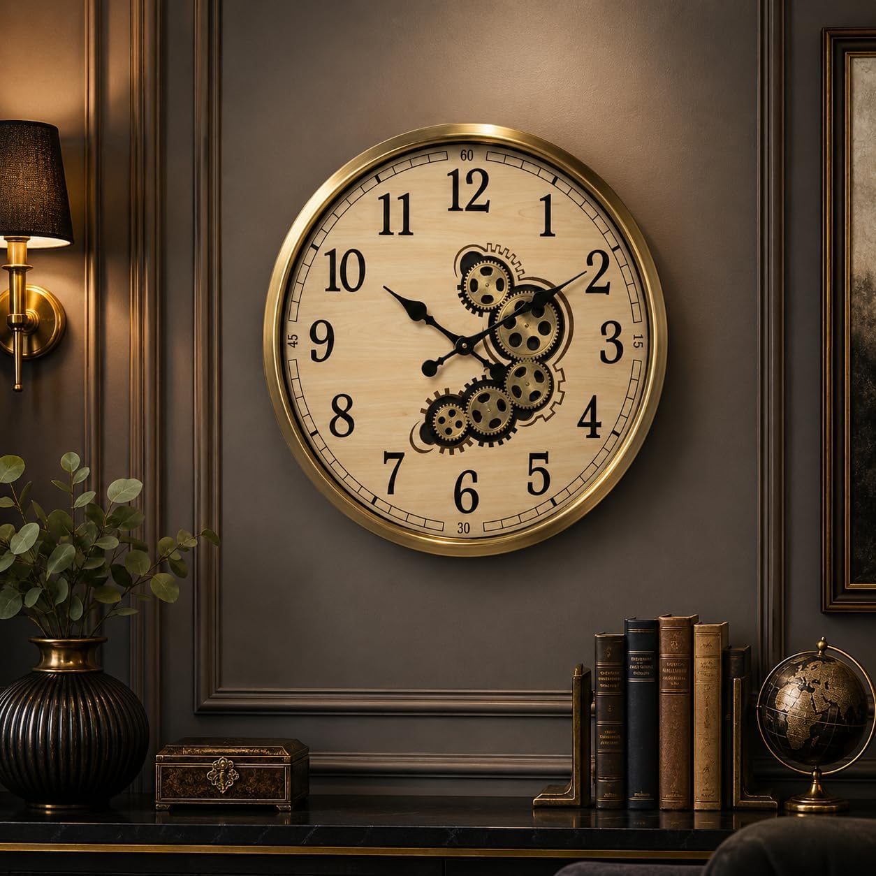 Sleepnova Imperial Gear Gold Metal Çark Detaylı Dekoratif Duvar Saati