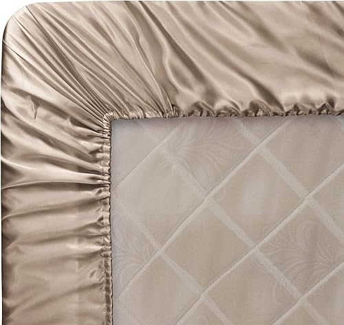 Miniatura 6 de Homiest Sábana bajera ajustable de satén color gris topo, sábana bajera ajustable de bolsillo profundo, sábana bajera de lujo y ultrasuave, sábana