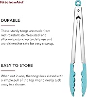 Vista 3 de KitchenAid Pinzas de acero inoxidable con punta de silicona, 12 pulgadas, Aqua Sky