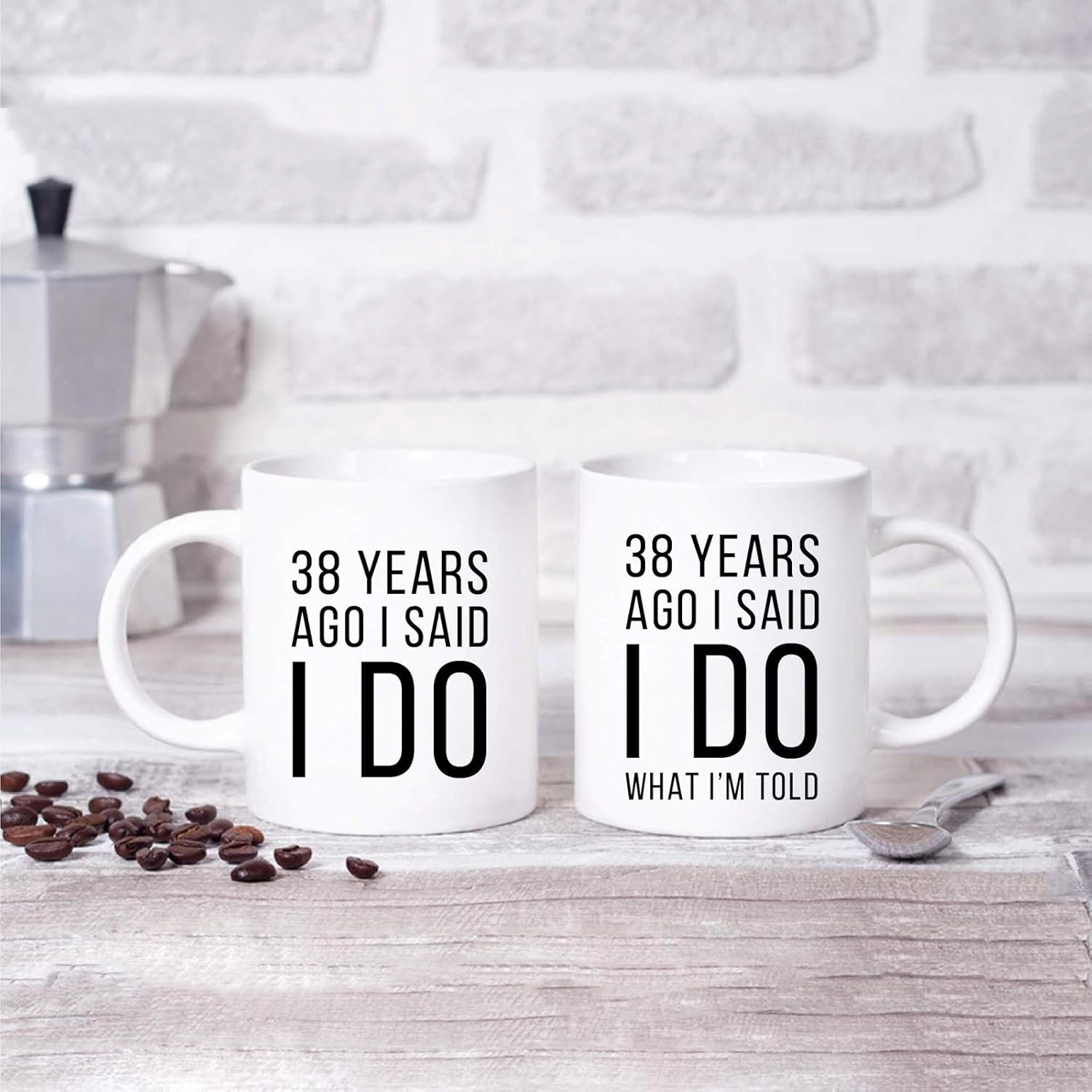 Andaz Press Funny 38th Wedding Anniversary 11oz. Couples Coffee Mug Gag Gift, 38 Years Ago I Said I Do, I Said I Do What I'm Told, 2-Pack with Gift Box for Husband Wife Parents