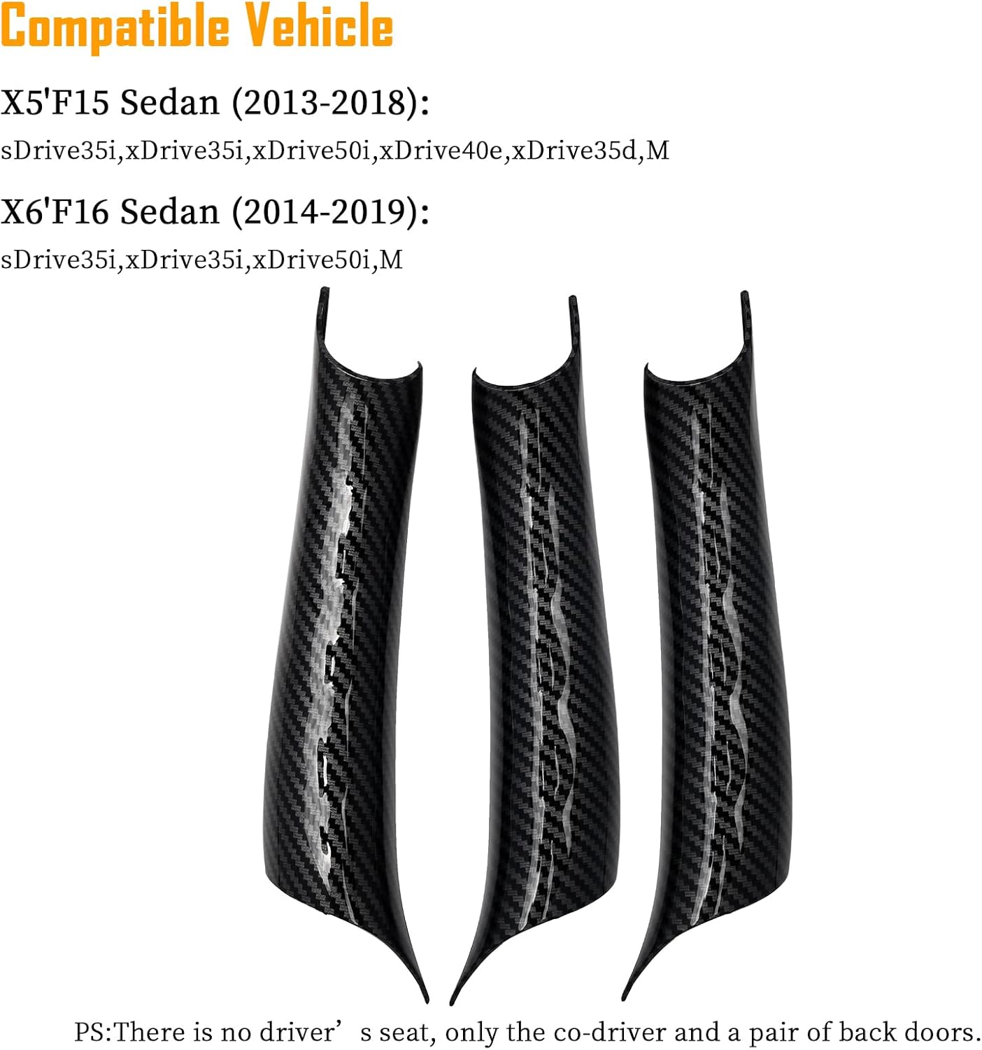 3PCS Interior Door Pull Handle Cover Trim for BMW X5 F15 F85 (2014–2018) X6 F16 F86 (2015–2018),Non-Sticky,No-Dismantle Install Left & Right, Carbon Fiber Patter