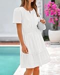 BTFBM Robes décontractées pour femmes 2026 Été Printemps V Col manches courtes Sundress Smocked Waist A Line Tiered Mini Robe