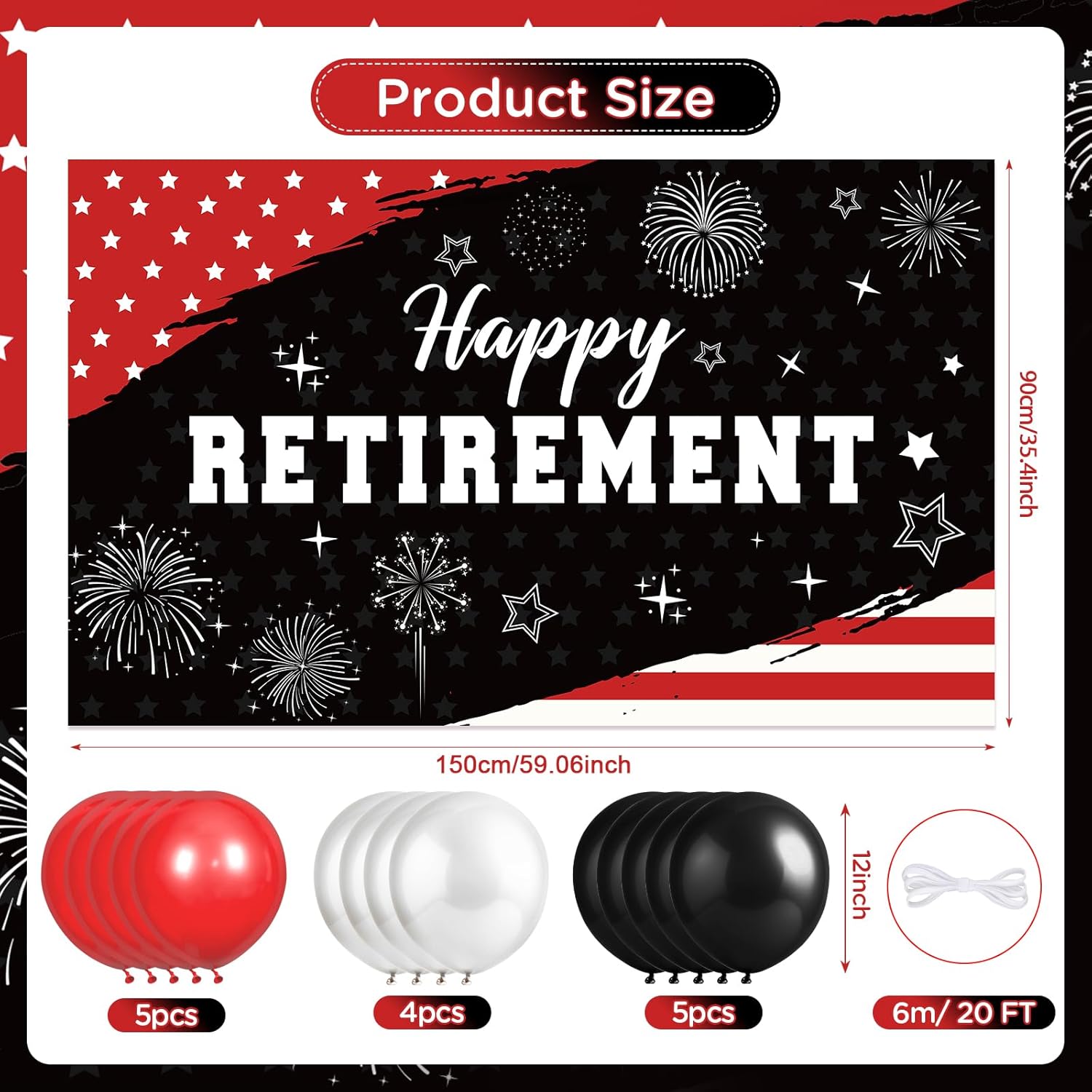 Firefighter Party Decorations Happy Retirement Backdrop Banner with 14Pcs Latex Balloons Red and Black Line Flag Firefighter Theme Decor for Fireman Fire Department Retirement Party Supplies