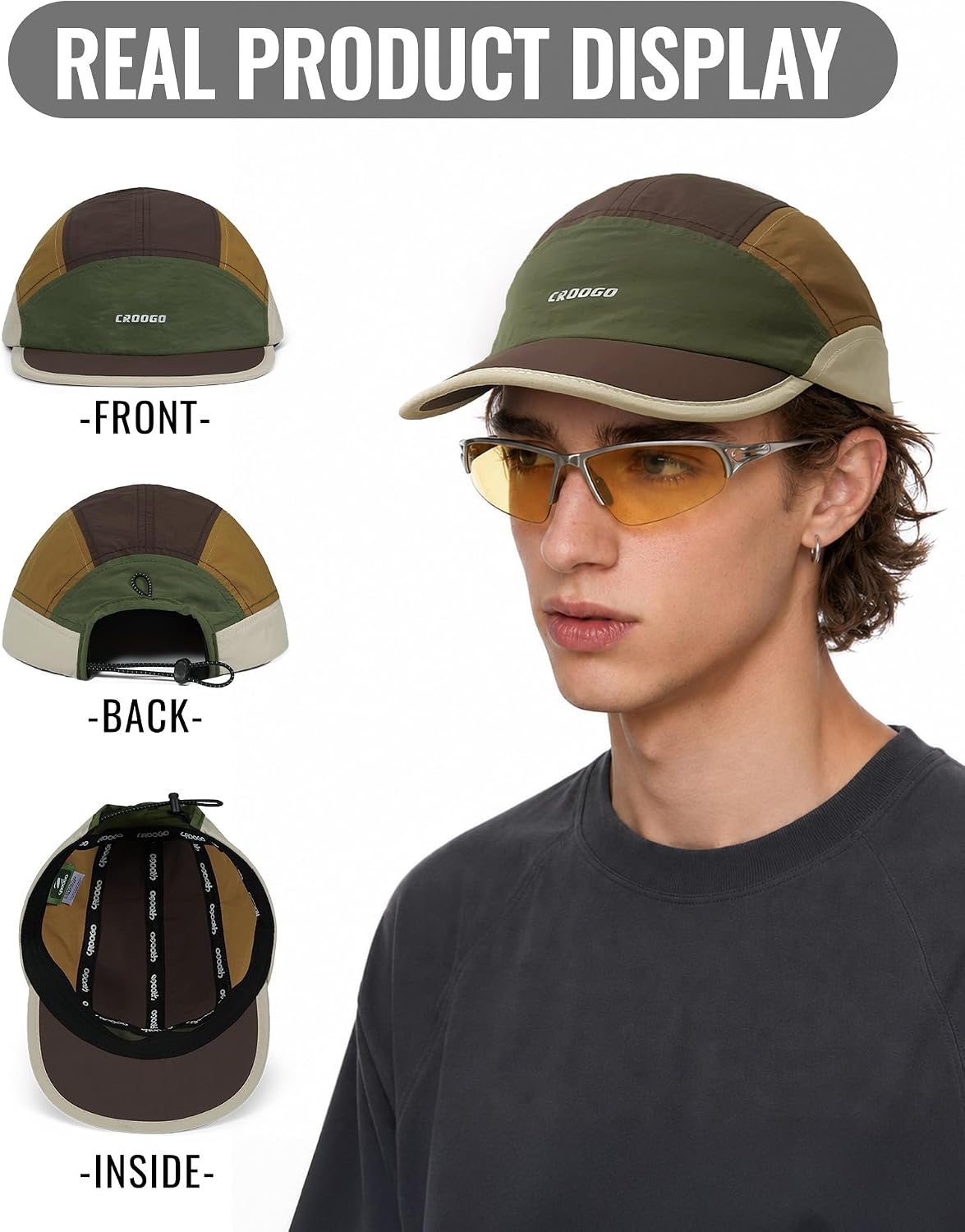 Croogo Short Brim 5 Panel Baseball Cap Fashion Flat Bill Cap Lightweight Breathable Sports Hat for Outdoor Activities image 4
