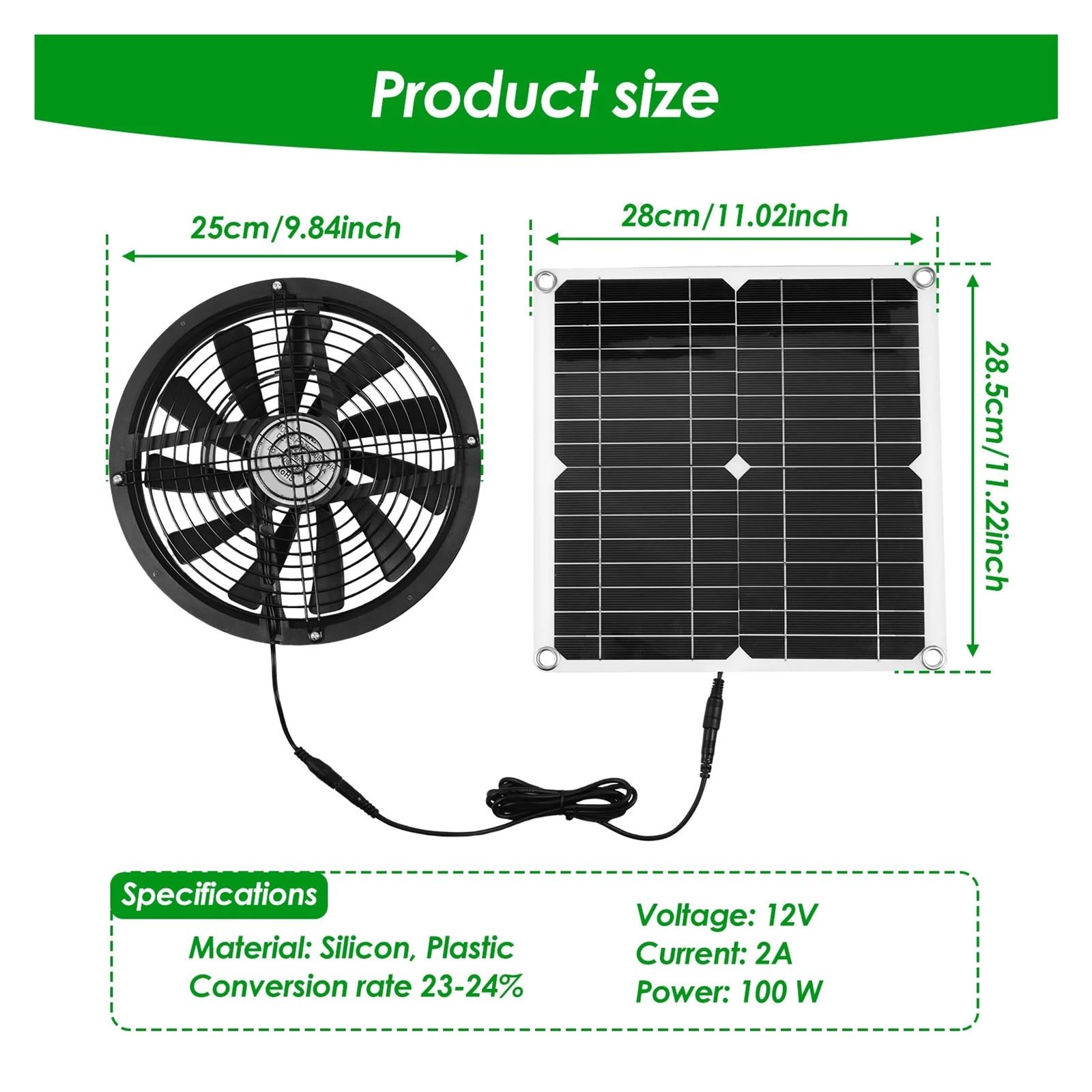 Ventilatore da condotto, Ventilatore di scarico da 100 W con pannello solare, custodia di ventilazione rotonda for pollaio, serra, capannone all'aperto,Ventilazione
