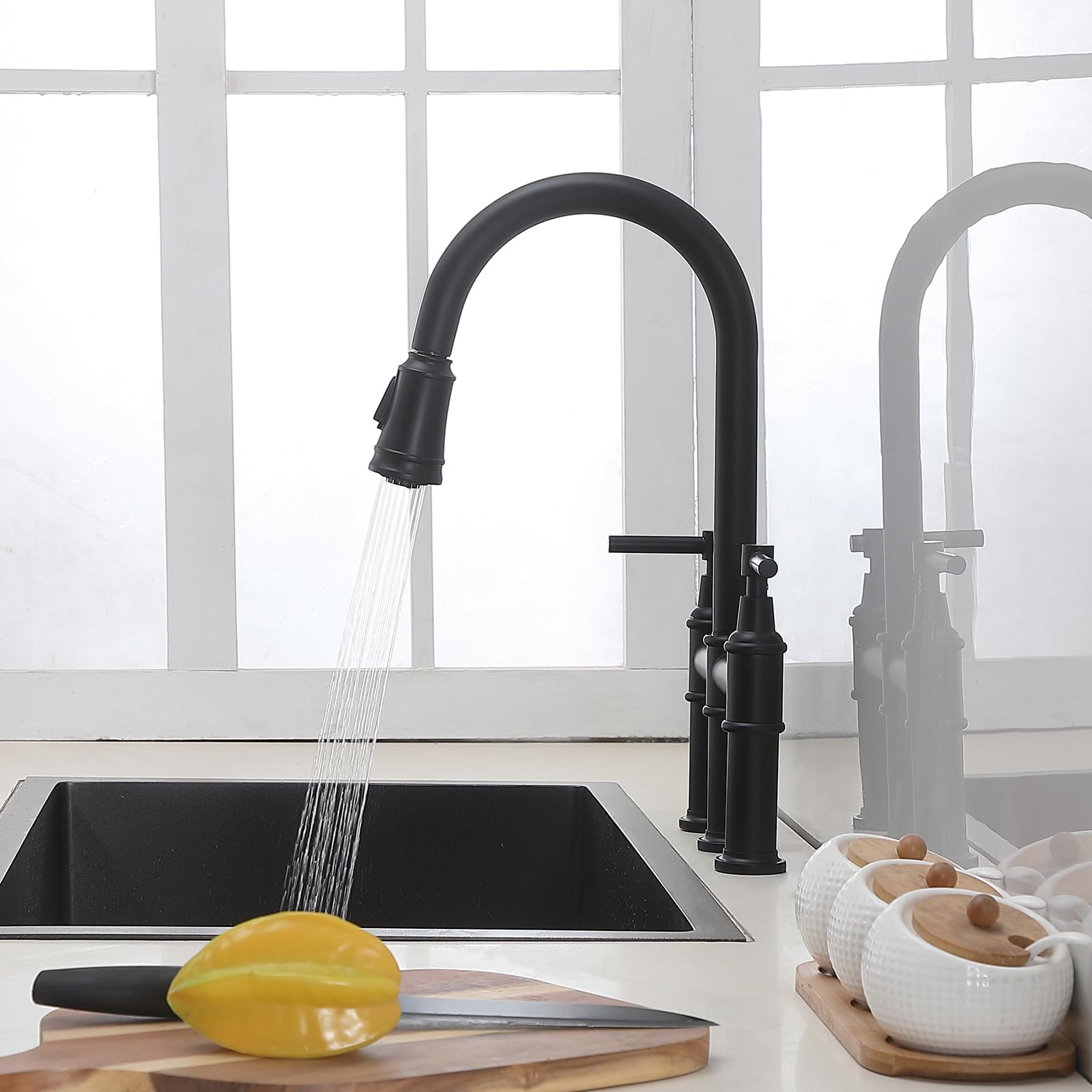 HOMELODY 2 Handles Kitchen Faucet with Pull Down Sprayer for 3 Hole HOMELODY 2 Handles Kitchen Faucet with Pull Down Sprayer for 3 Hole