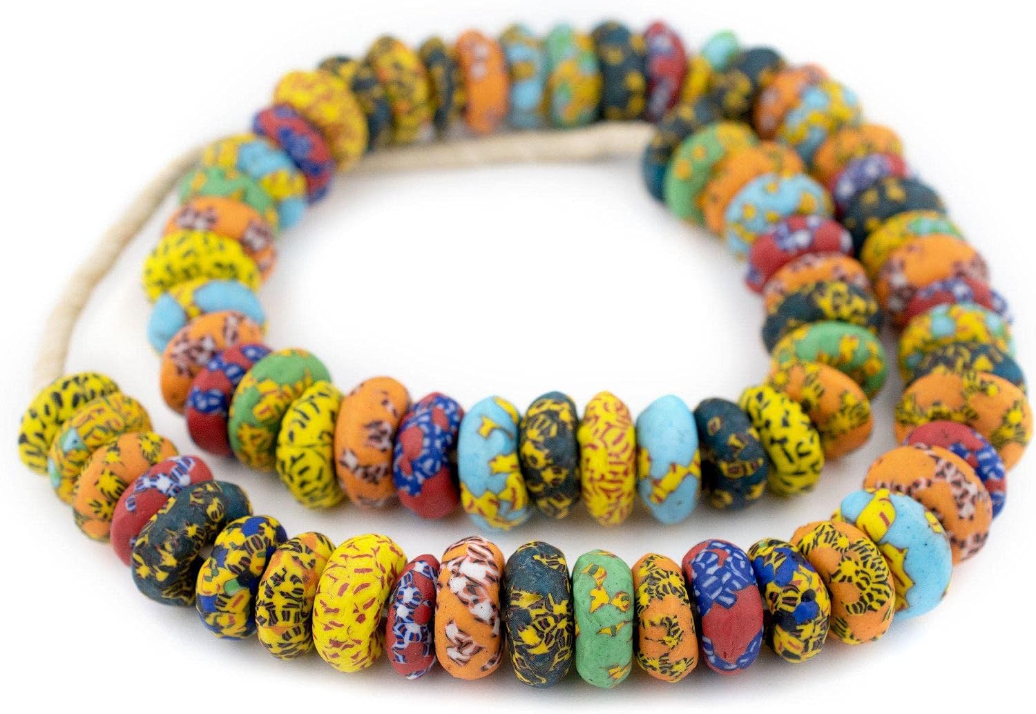 The Bead Chest Jumbo House Medley Rondelle Fused Recycled Glass Beads 20mm Ghana African Multicolor Disk Large Hole 30 Inch Strand Handmade