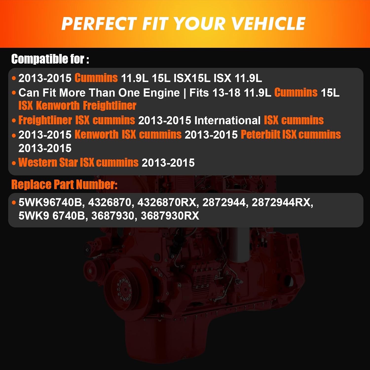 NOx Sensor Inlet Fit for 2013-2018 Cummins 11.9L 15L ISX11.9 ISX15 Engines, Compatible with Kenworth, Freightliner, International, Peterbilt, Western Star 2013-2015 Replace# 5WK96740B