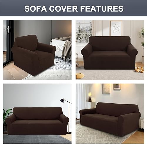 Miniatura 7 de Funda de sofá elástica lavable, protector de muebles con espuma antideslizante y parte inferior elástica para niños, perros (Lchocolate)