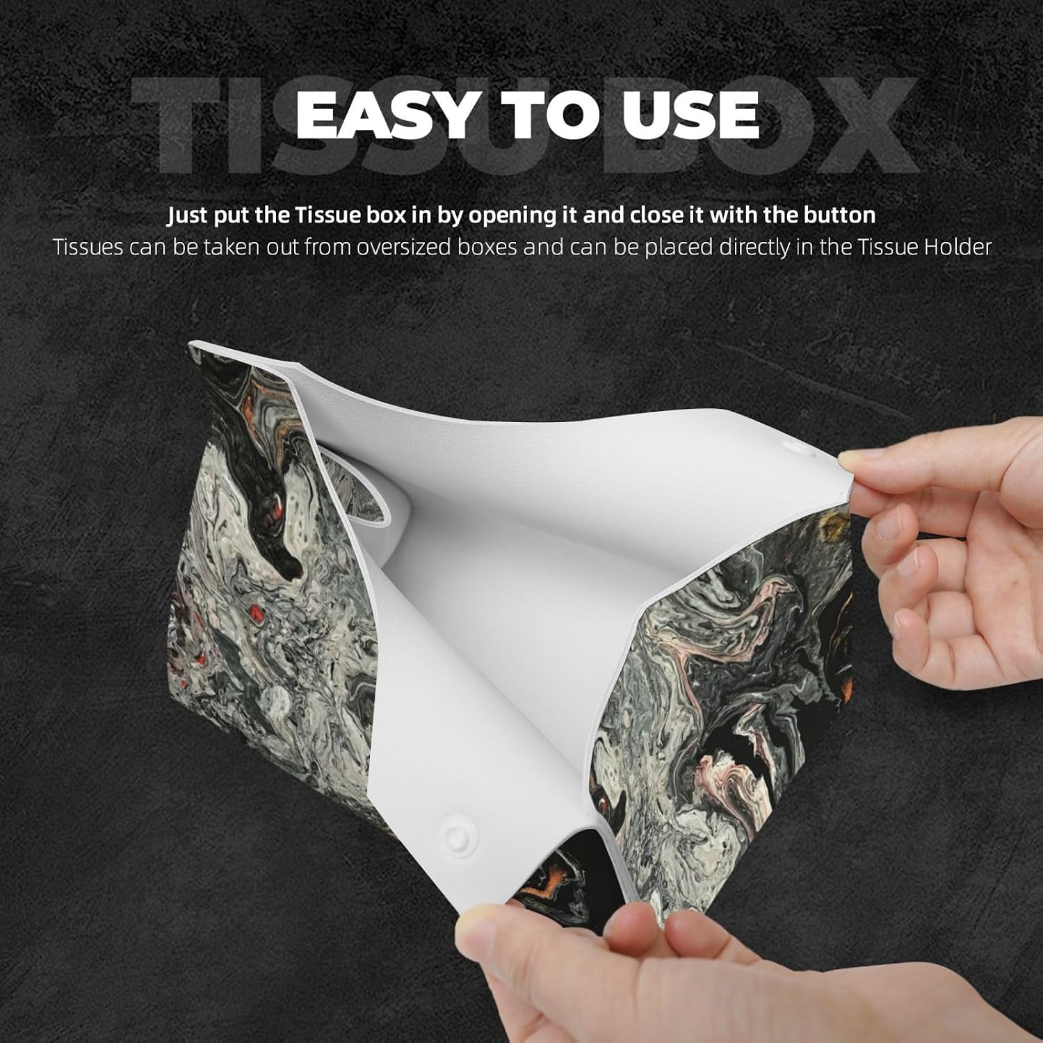 Agate Fluid Marble Tissue Box Cover Rectangle PU Leather Facial Tissue Case Paper Holder Organizer for Decor Bathroom Vanity Countertop Bedroom Dresser Night Stand Desk Tabletop Car Office image 3