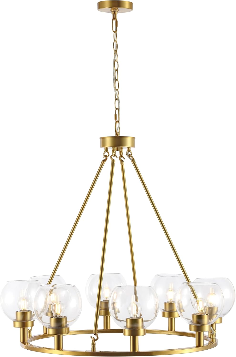 SAFAVIEH Lighting Collection Sveda Mid-Century Modern Brass 8-Light Wagon Wheel Chandelier Round Light Fixture, Ideal for Dining Room, Kitchen Island, Foyer, Entryway (LED Bulb Included)