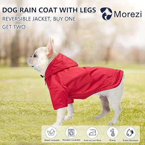 Miniatura 2 de Impermeable para perro, chaqueta impermeable para cachorros, con patas y capucha para perros pequeños y medianos, poncho reversible con cremallera