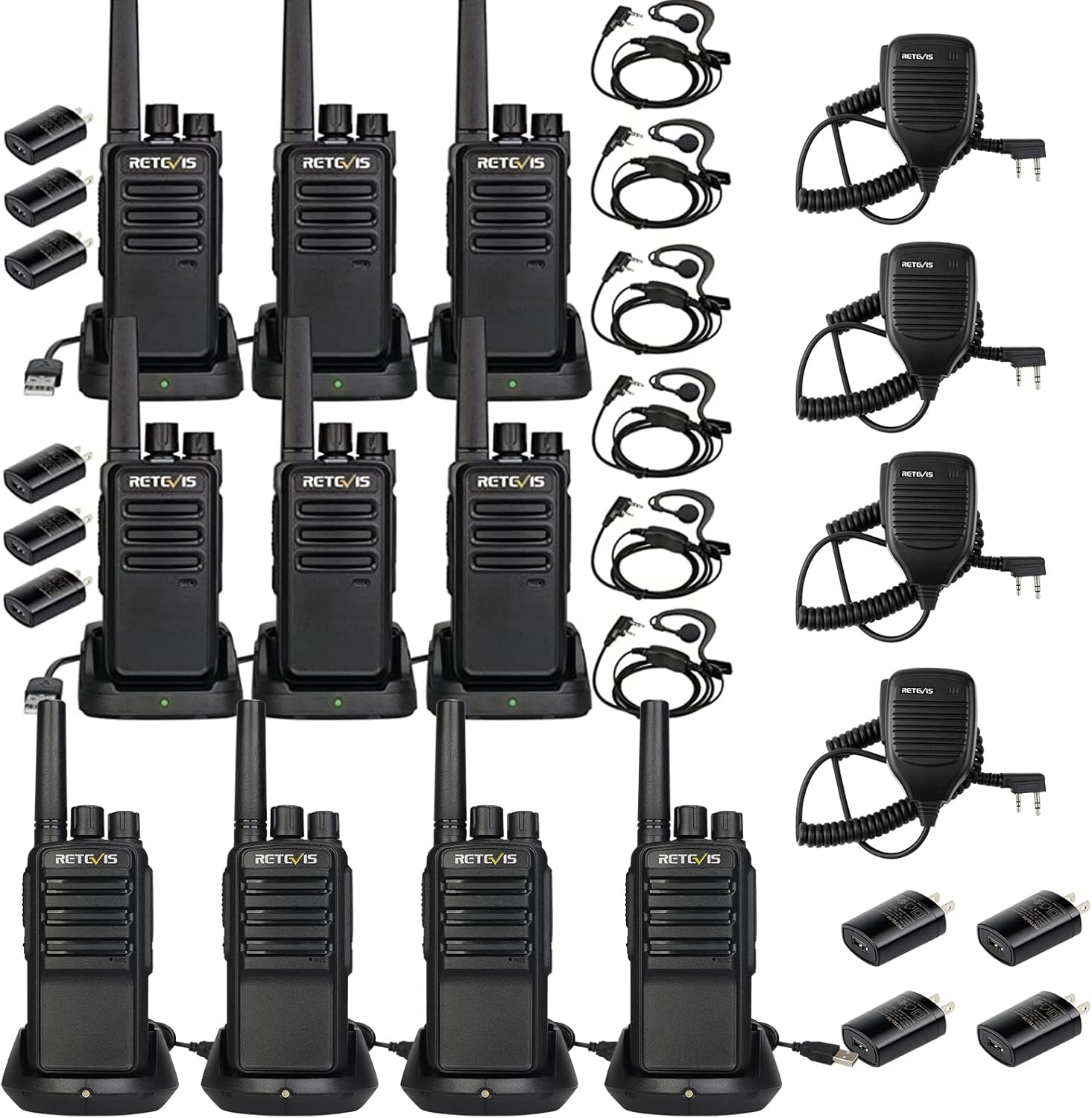 Retevis RT68 2 Way Radio with Earpiece(6 Pack) and NR10 AI