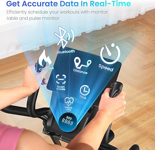 Miniatura 6 de FEIERDUN Máquina elíptica, entrenador cruzado para uso doméstico con sistema de conducción frontal electromagnética hipersilencioso, 32 niveles de