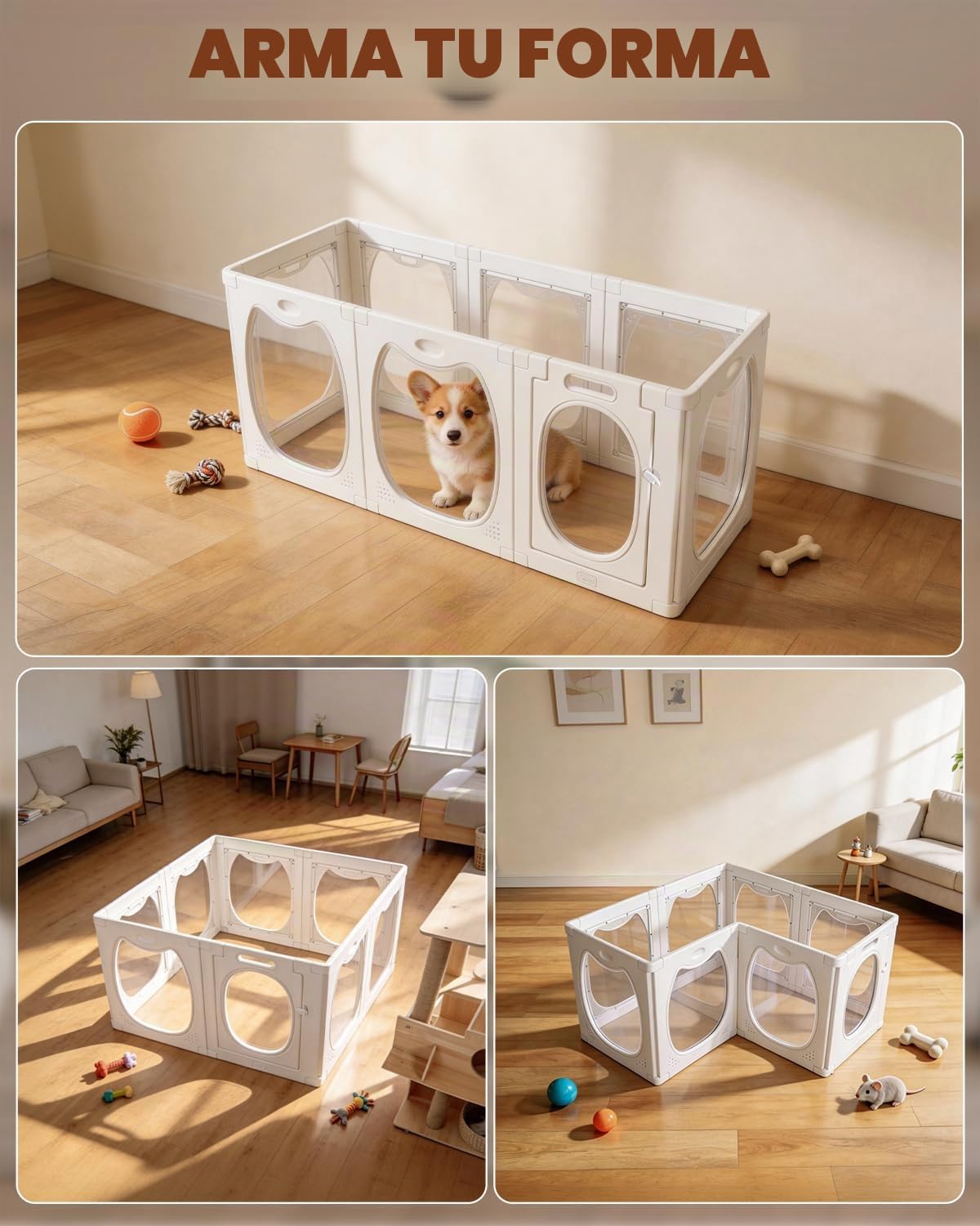 Parque para Cachorros de Acrílico Transparente con Puerta, 7+1 Recinto para Perros Interior 50 × 60 cm, Corral para Perros y Mascotas, Ventosas Antideslizantes, para Perros Pequeños, Cachorros y Gatos