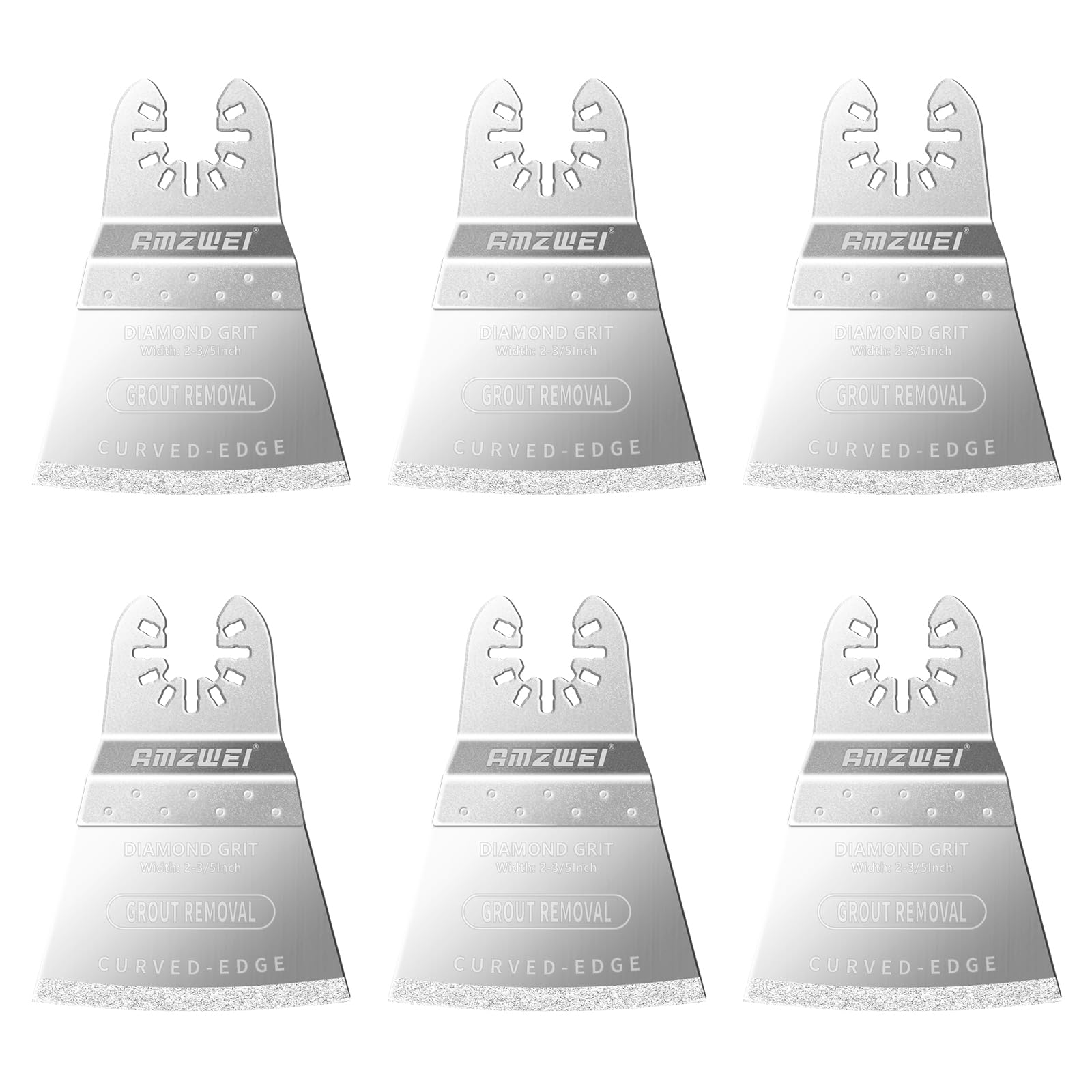 Amzwei 6Pcs Oscillating Multitool Diamond Grout Removal Blades Universal Remove Grout Plaster Mortar Cutting Grinding Shaping Compatible With Dewalt Milwaukee Ryobi Rockwell Fein