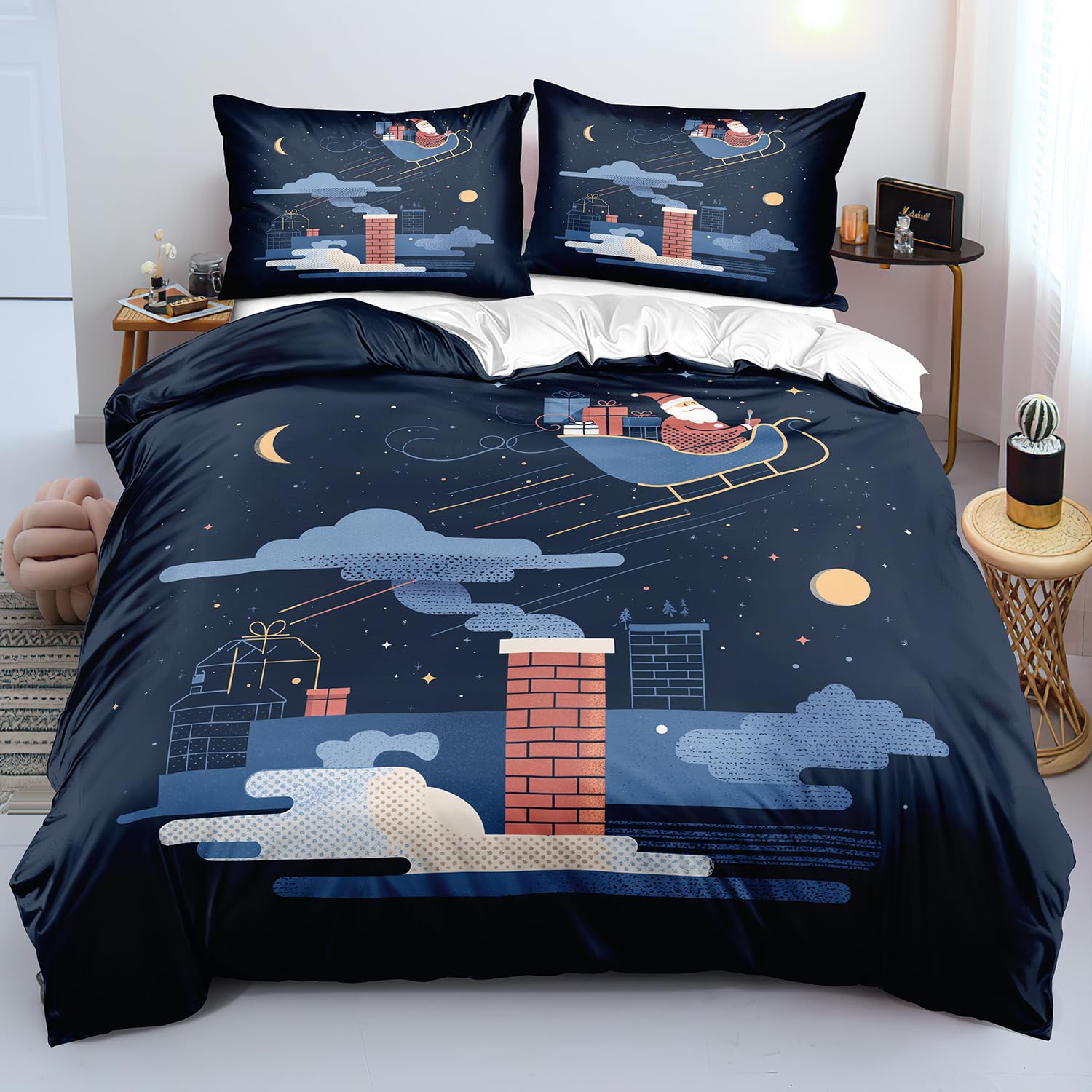 Parure de lit de Noël 260x240 cm avec housse de couette en microfibre et taies d'oreiller