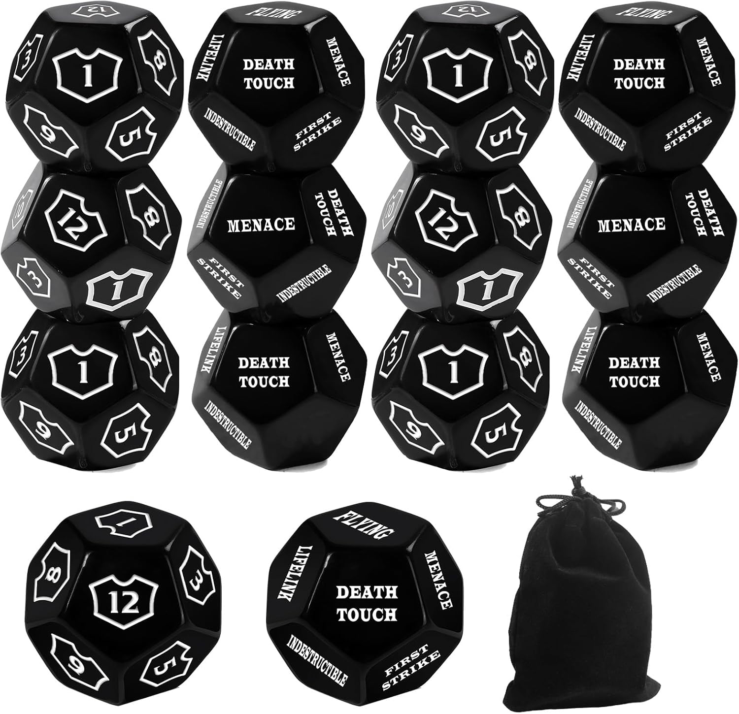 12 Pieces MTG Counter 12 Sided Abilities Keywords Dice Loyalty MTG Life Counter Tokens Dice Buff Tokens Compatible with Magic Card Game Accessories CCG Creature Stats (Black)