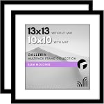 Americanflat 10x10 Cadre photo avec Plexiglas poli - Ensemble de 2 - Utiliser comme 8x8 Cadre avec tapis ou 10x10 Cadre sans tapis - Collection Galleria - Cadres de Galerie pour Tabletop et Affichage mural - noir