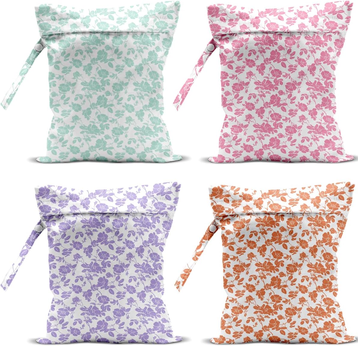 4 Pack Rose Floral Wet Bag Waterproof Washable Reusable Wet Dry Bag for Swimsuit Clothes Cloth Diaper Travel Beach Pool Yoga Gym Toiletries Gift for Women Bachelor Party Birthday Christmas
