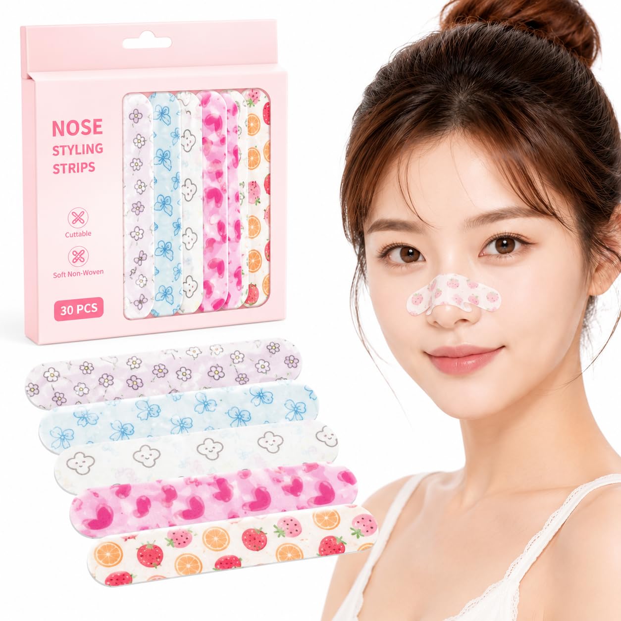 Nose Styling Strips with Case, Cute Printed Contour Nose Tape，120PCS-QZLX