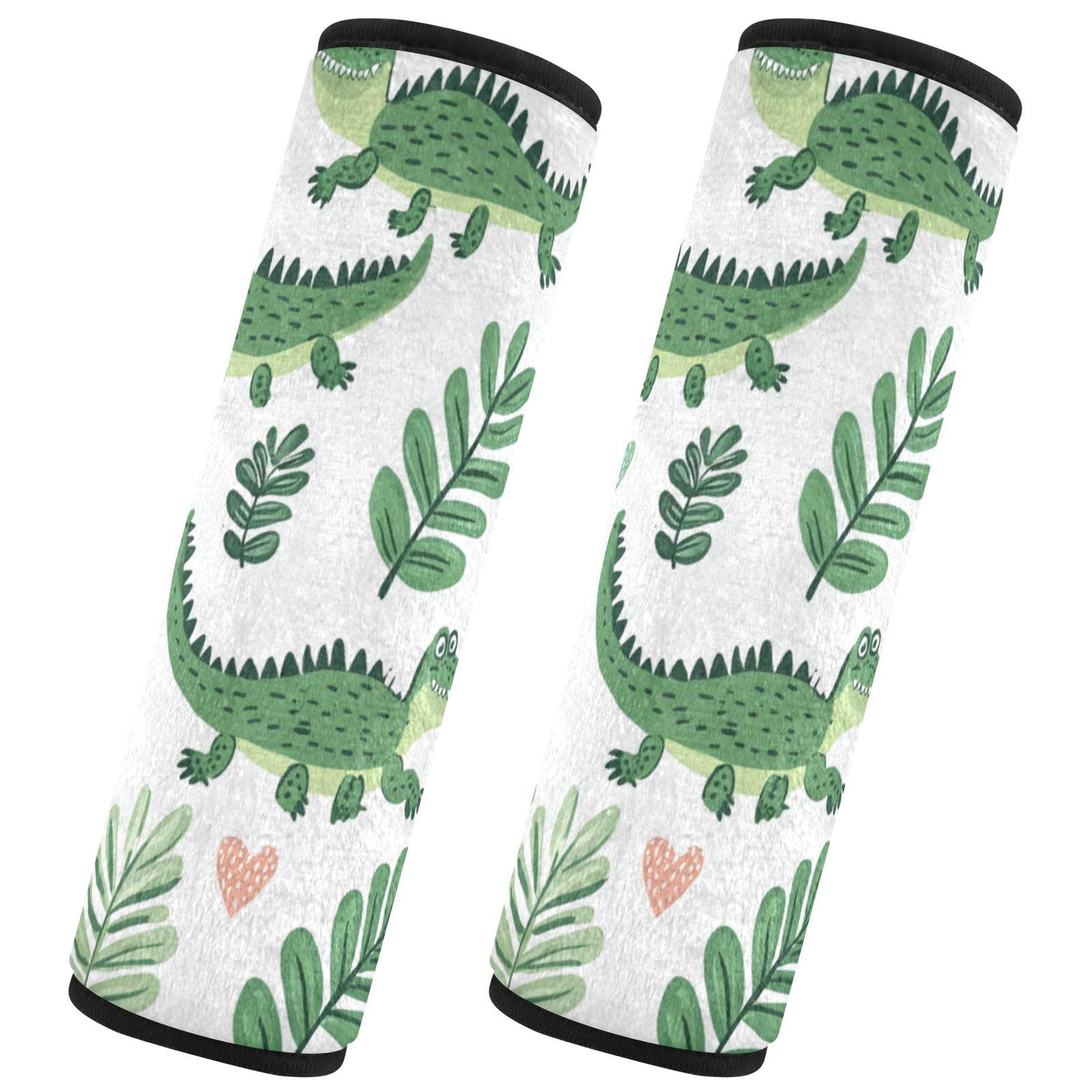 Seat Belt Covers 2 Pack Green Crocodiles Car Seat Strap Covers Super Soft Car Seat Neck Cover for Boys Girls Adults Babies S