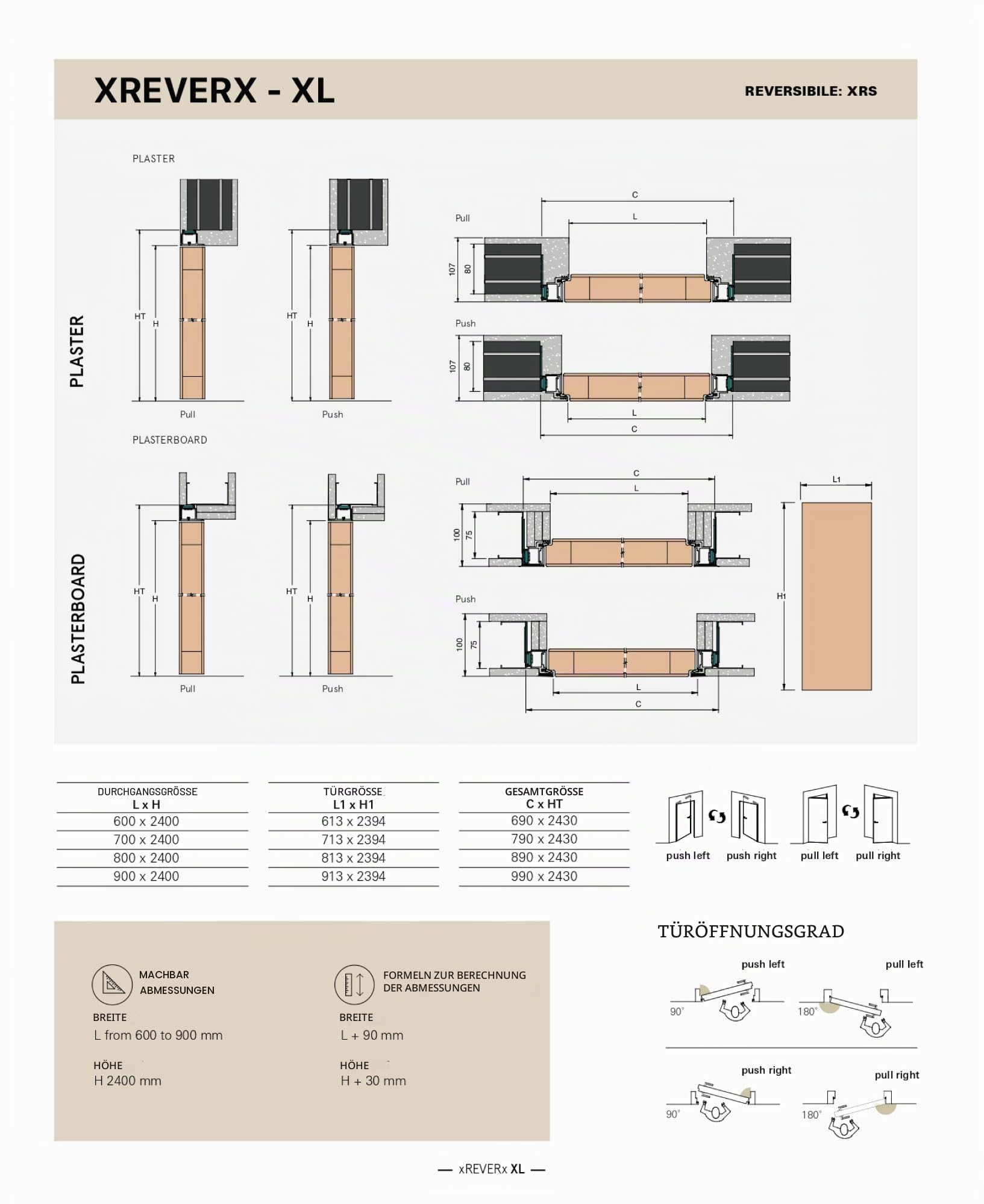 XREVERX XL Wanddrahthalter Höhe 2,40 m Wendbarer Flügel, Rahmen und Tür personalisierbar, Öffnung rechts/links, Standardmaße (weiß (lackierbar), 80 x 240 cm