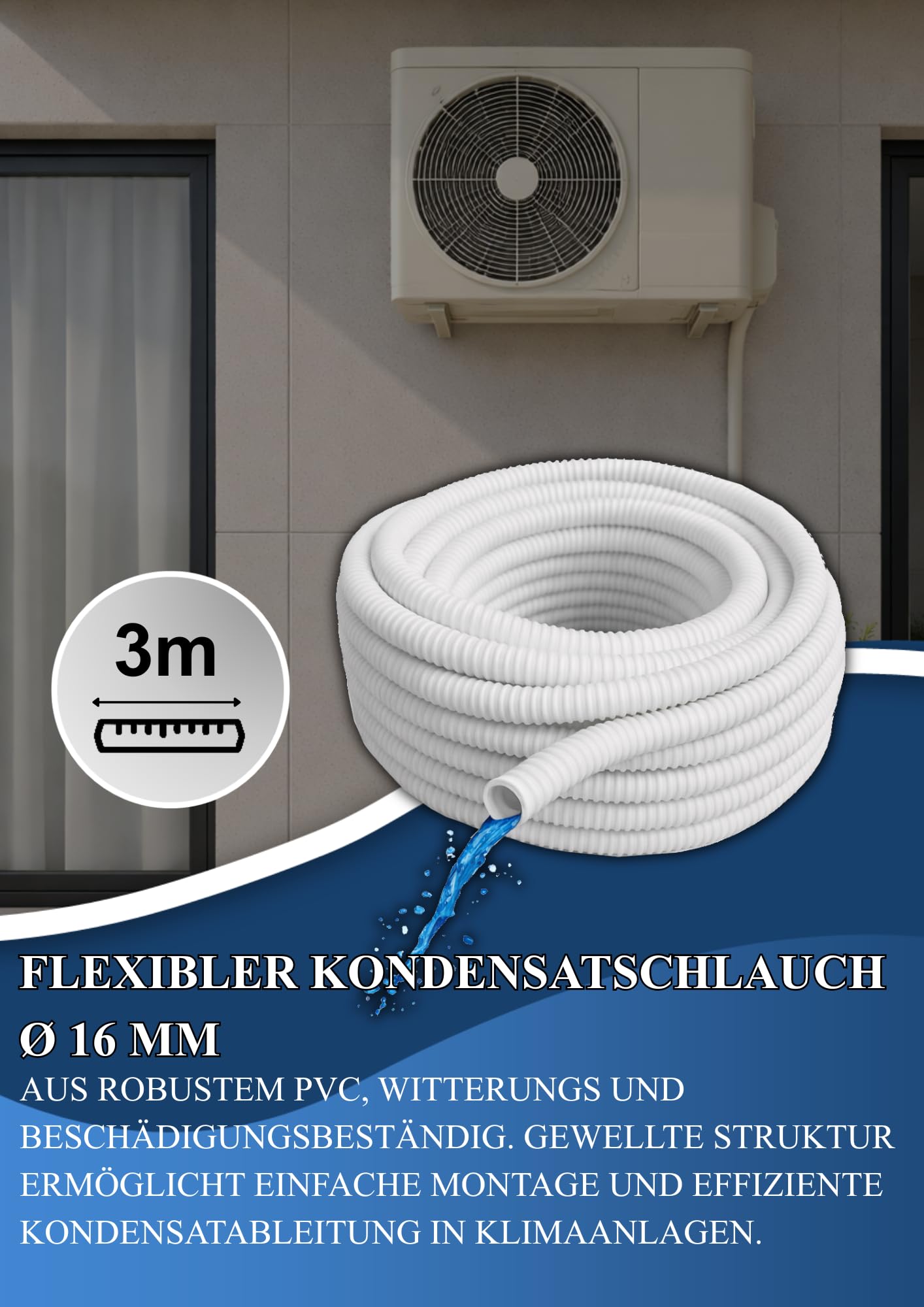 Black panda - Komplettes Klimaanlagen Montage-Set bis 3,5 kW – 3 m Kupferrohre 1/4" & 3/8" mit 9 mm Isolierung, Kondensatschlauch, Steuer- & Stromkabel, maschinell gekielicht