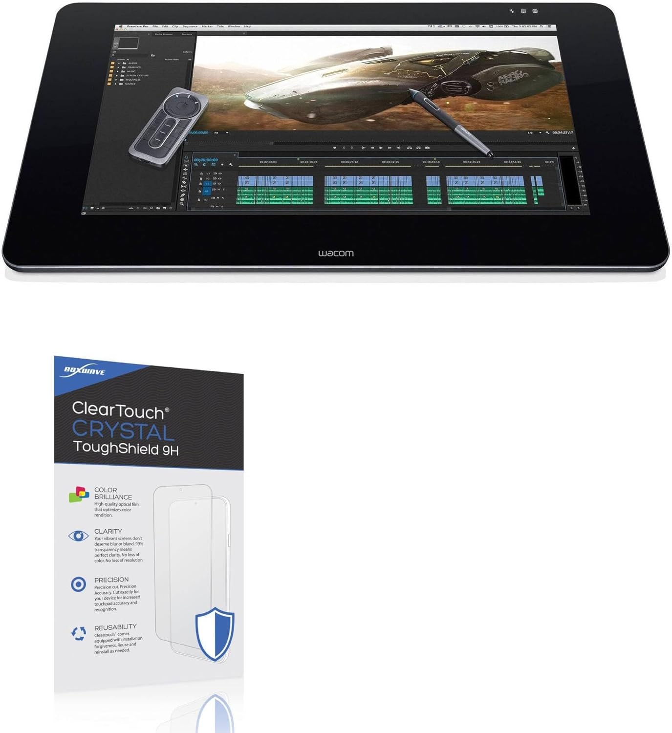 BoxWave Screen Protector Compatible With Wacom Cintiq 27QHD DTK-2700 - ClearTouch Crystal ToughShield 9H (2-Pack), Clear 9H Tough Flexible Film Screen Protector