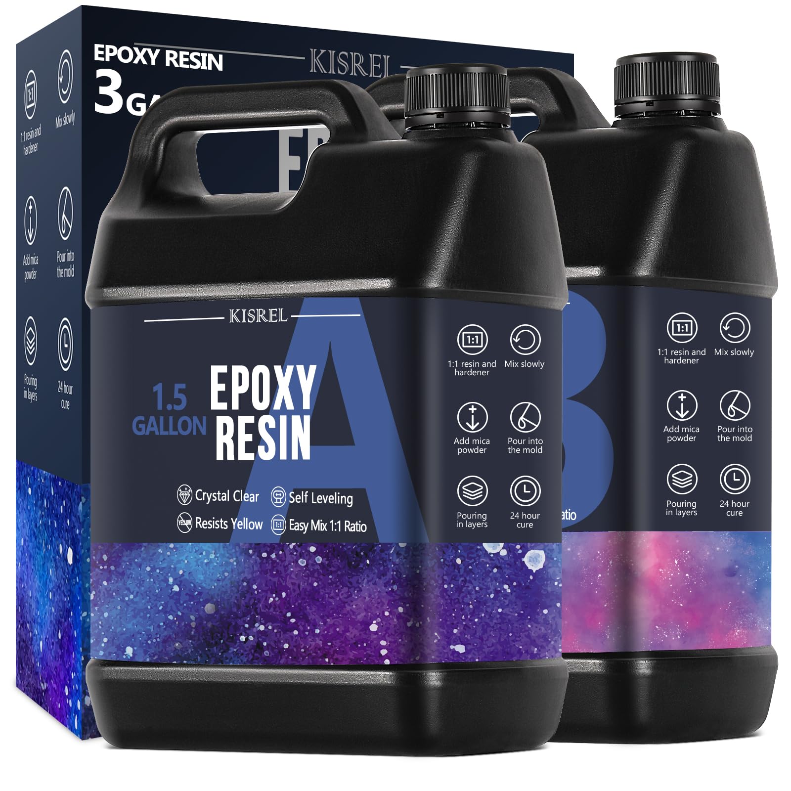 KISREL Epoxy Resin 3Gallon - Crystal Clear Epoxy Resin Kit - No Yellowing No Bubble Art Resina for Art Crafts, Jewelry Making, Wood & Resin Molds