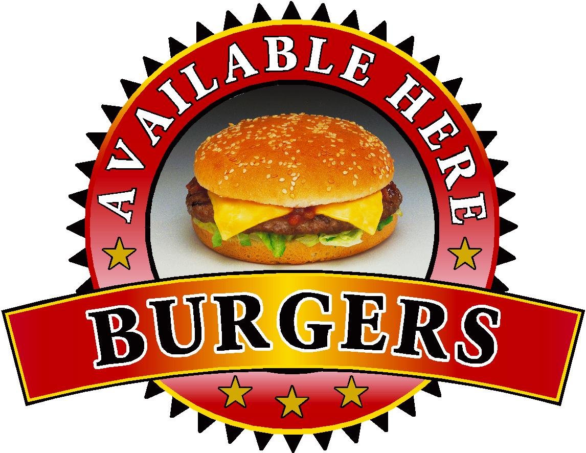 Burgers Sold Here Sticker - Catering Sign Window Decal Cafe Restaurant Ice Cream (Medium A4)