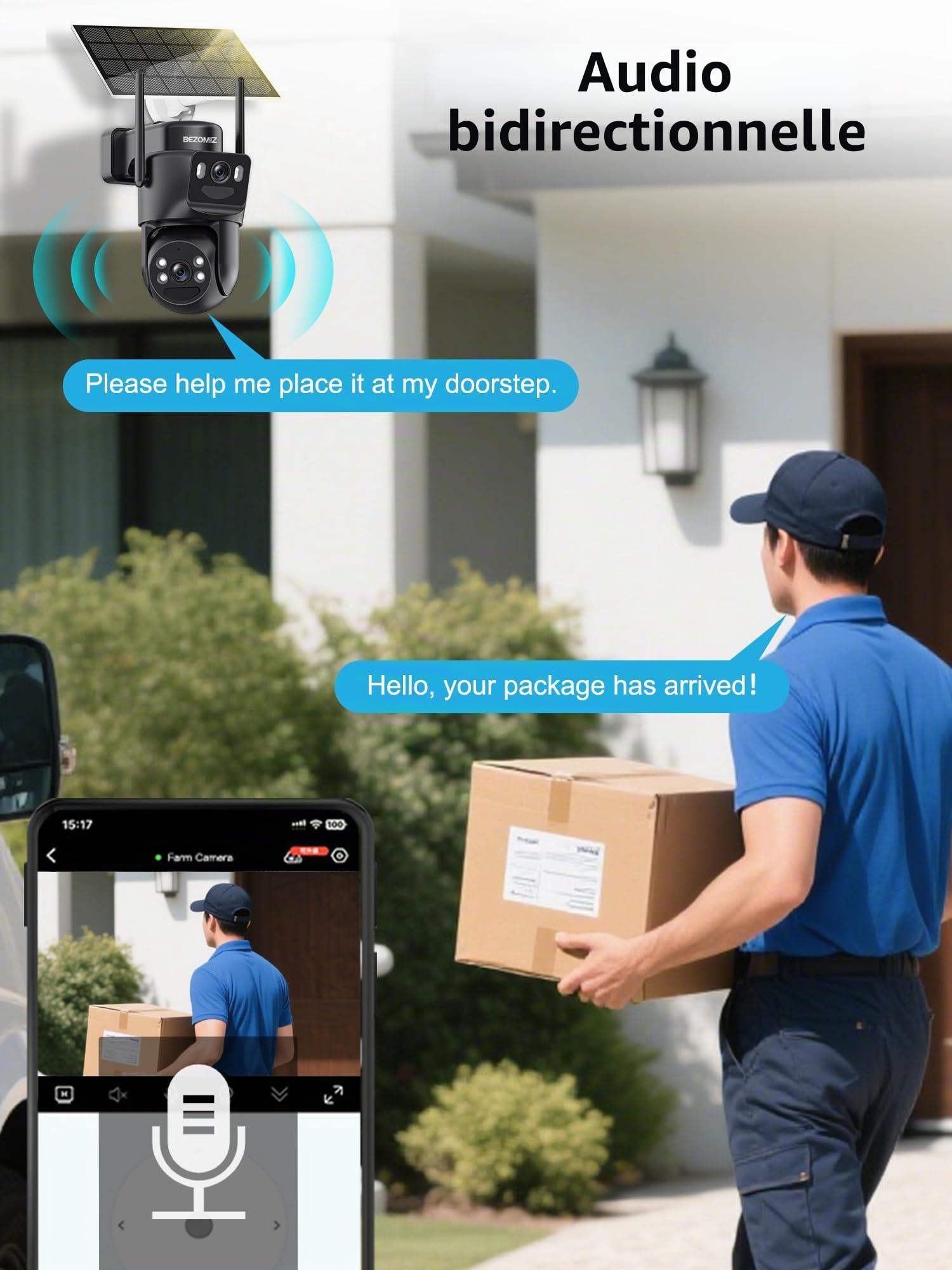 4K Caméra Surveillance WiFi Extérieure à Double Objectif,360° PTZ Caméra IP,8MP Détection Humaine avec Panneau Solaire,Suivi Automatique,Vision Nocturne Couleur,Étanche,Audio Bidirectionnel,2.4GHz