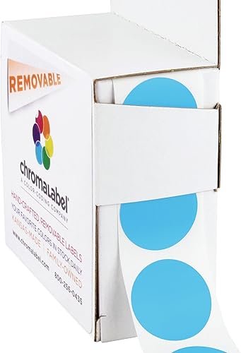 ChromaLabel Etiqueta redonda de 1 pulgada extraíble con código de color, 1000 etiquetas por caja dispensadora, azul claro