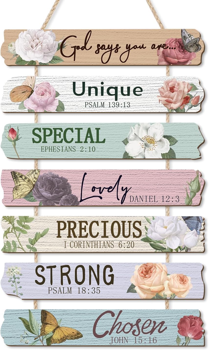 CHDITB God Says You are Wooden Sign, Peony Flower Wooden Hanging Plaque, Christian Religious Quotes Door Hanger, Scripture Art Inspirational Bible Verse Wall Art for Girl Bedroom Living Room Decor — image 1
