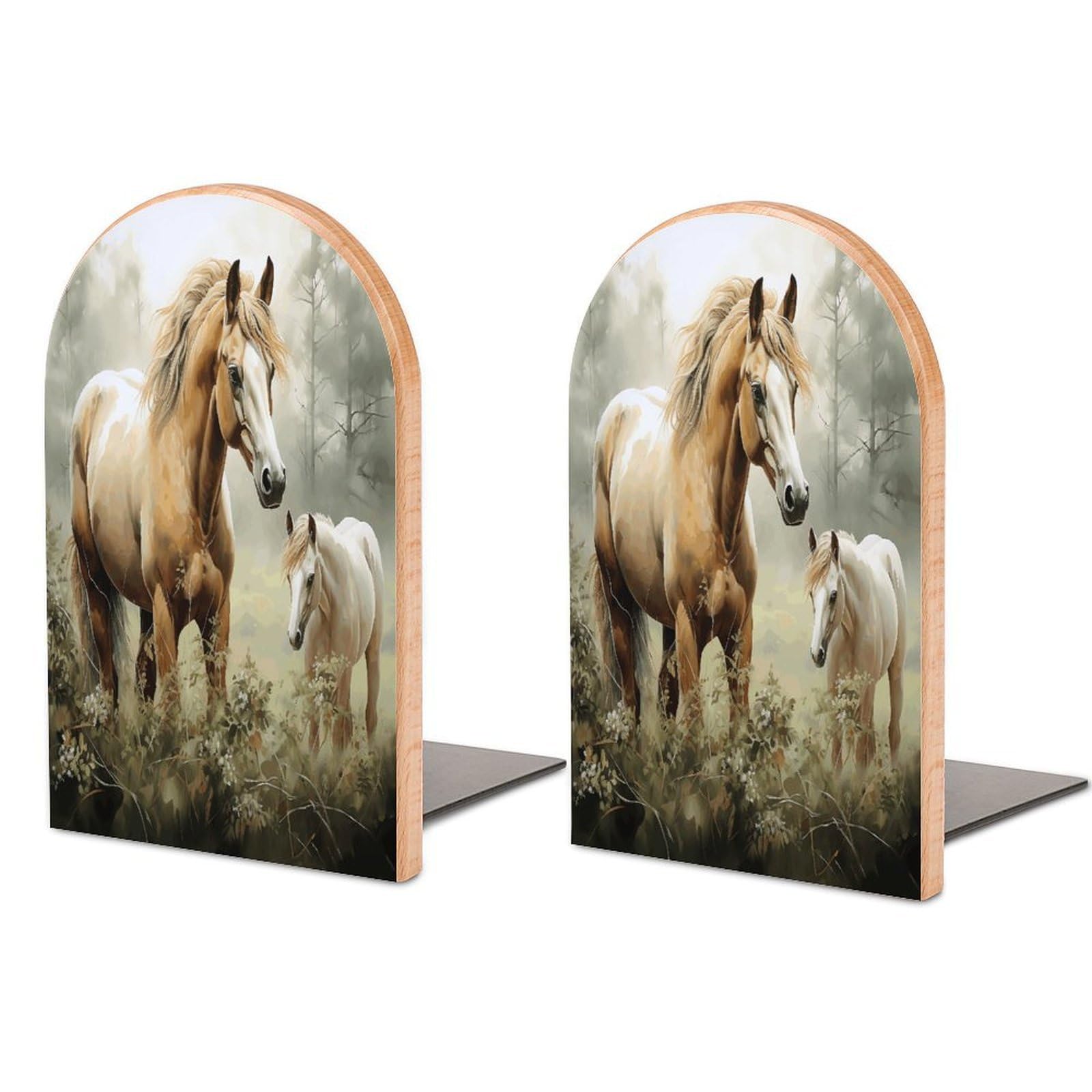 Sujetalibros de madera resistente y diseño moderno decorativo de caballos bordados