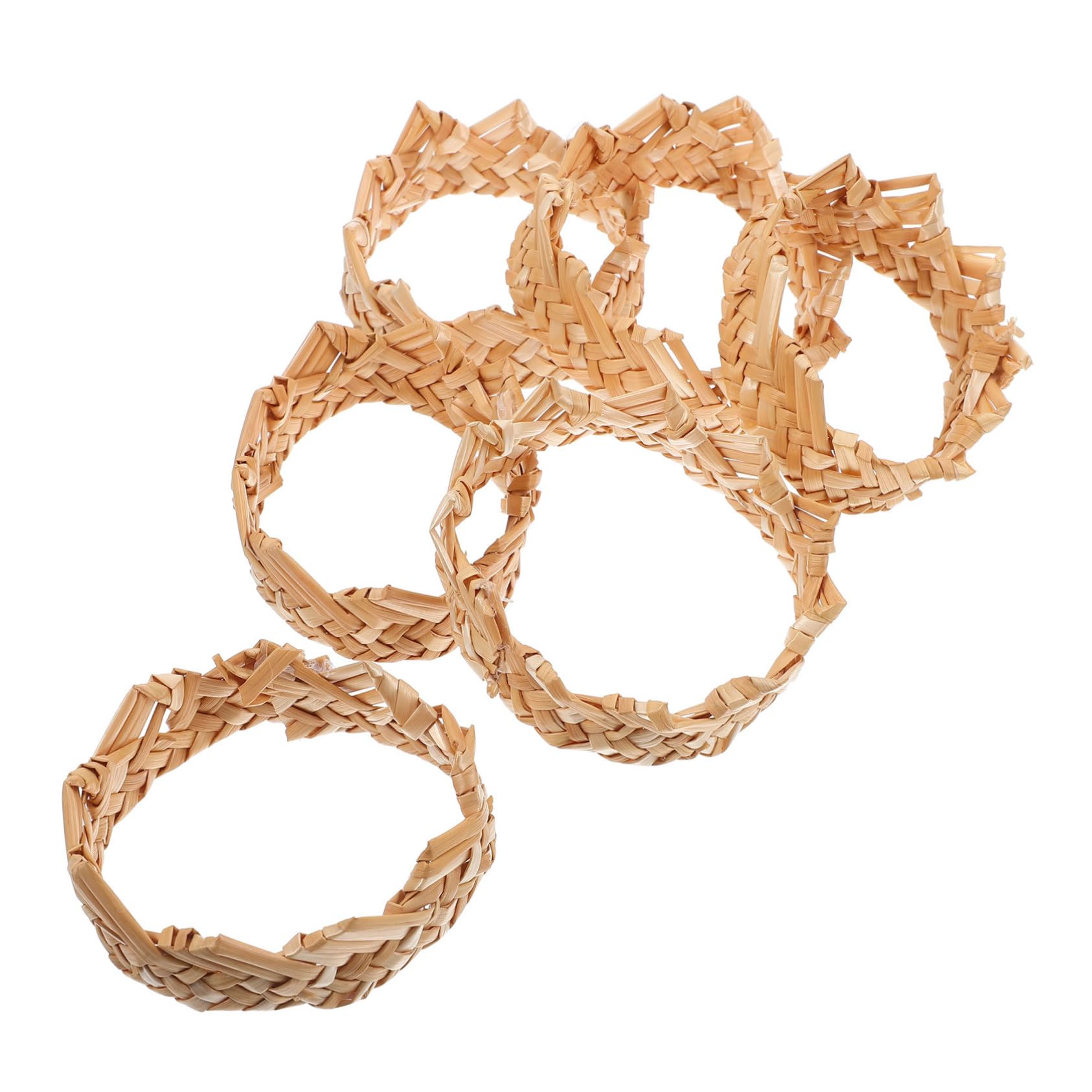 Ronds de Serviette en Paille Tressée Lot de 6 Beige Rustique | Décoration de Table Mariage, Lot de 6 Pièces, pour Dressage et Réception